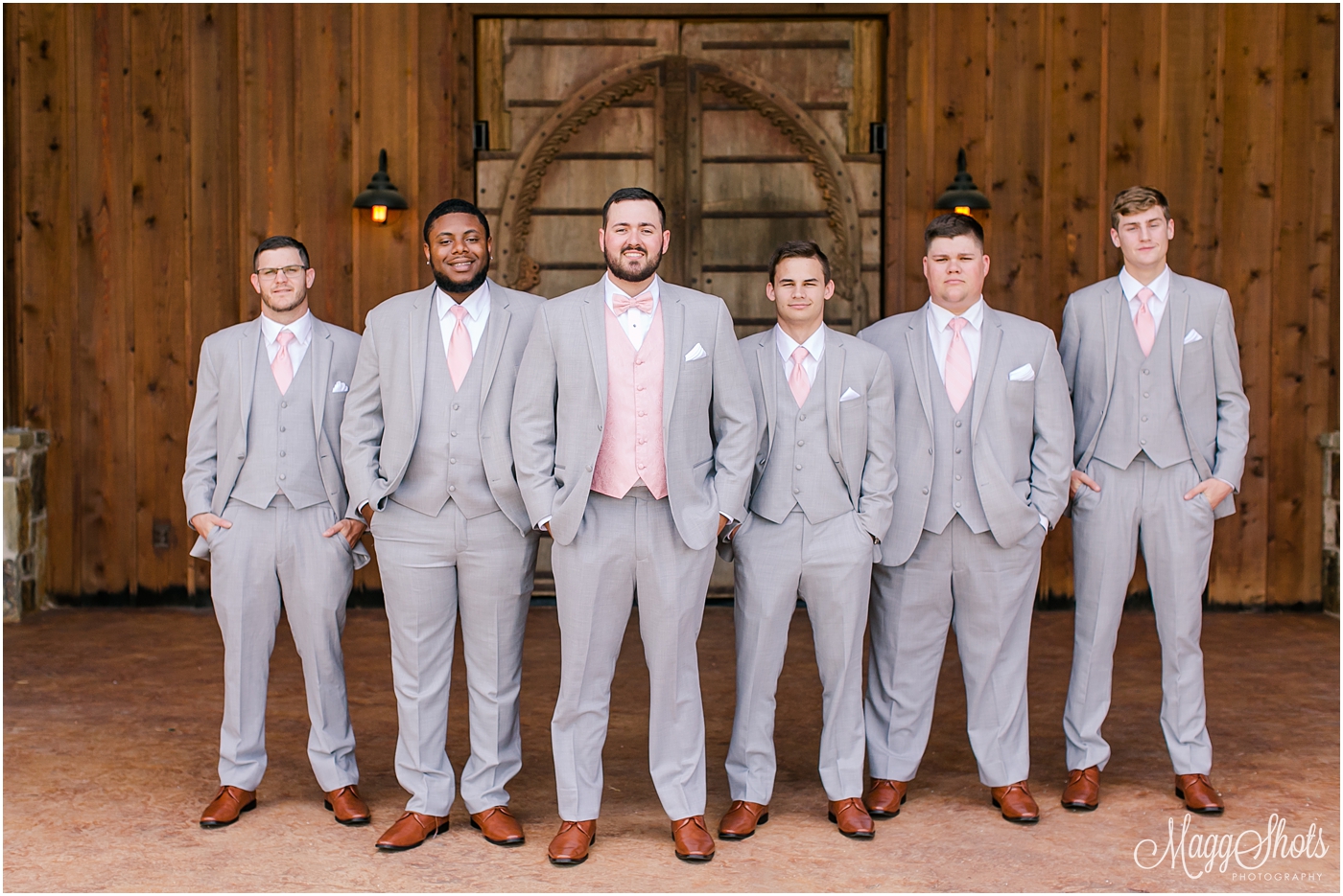 MaggShots Photography, DFW Wedding Photographer, Lucky Spur Wedding Photographer, Lucky Spur, Wedding Photographer, Justin wedding, Lucky Spur Wedding, wedding party, grooms party, boutonniere, wooden doors, 