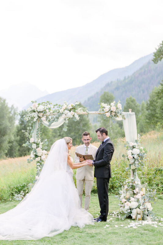 T-Lazy-7 Ranch wedding ceremony beneath Pyramid Peak